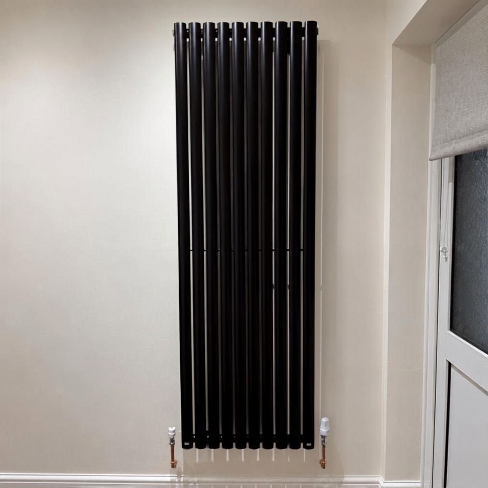 Black designer vertical oval radiator single panel